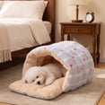 thumbnail image 4 of Small Cat Dog Cave Bed, Calming Pet Nest Warm Plush Covered Cat House with Hooded, Removable Hooded Blanket Cushion, Washable (Blue, Small), 4 of 6