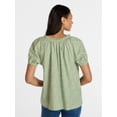 thumbnail image 4 of Time and Tru Women's Ruffle Neck Cotton Top with Short Puff Sleeves, Sizes XS-XXXL, 4 of 6