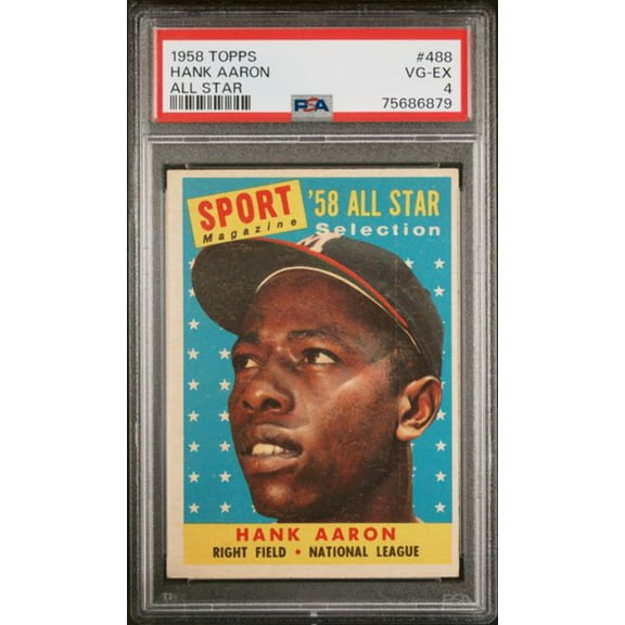 Graded 1958 Topps All Star Hank Aaron #488 Baseball Card PSA 4 VG-EX