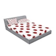 thumbnail image 2 of Ambesonne Cartoon Fitted Sheet & Pillow Sham Set, Ladybugs Funny Art Pattern, Queen, White and Red, 2 of 2
