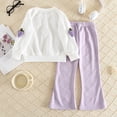 thumbnail image 4 of CPNG Toddler Kids Boys Girls Sportswear Set Cute Embroidery Cotton Linen Crewneck Pullover Tops Sweatpants Set Long Sleeve Sweatshirt T Shirt(Purple,2-3 Years), 4 of 8