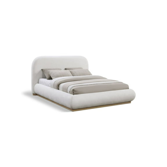 Meridian Furniture Vaughn Cream Chenille Fabric Queen Bed