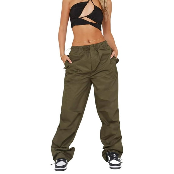 Sedceaty Women's Spring Autumn Casual Cargo Pants Solid Color High Waist Straight Leg Pants