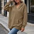thumbnail image 6 of Fesfesfes Women's Casual V Neck Hoodless Sweatshirt Drop Shoulder Long Sleeve Loose Fit Solid Color Pullover Top with Kangaroo Pocket for Fall Winter Daily Wear, 6 of 9