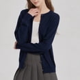 thumbnail image 6 of Lightweight Sweater Cardigan for Women Knitted Crew Neck Long Sleeve Button Down Coat Trendy Casual Comfy Clothes (M, Navy), 6 of 7