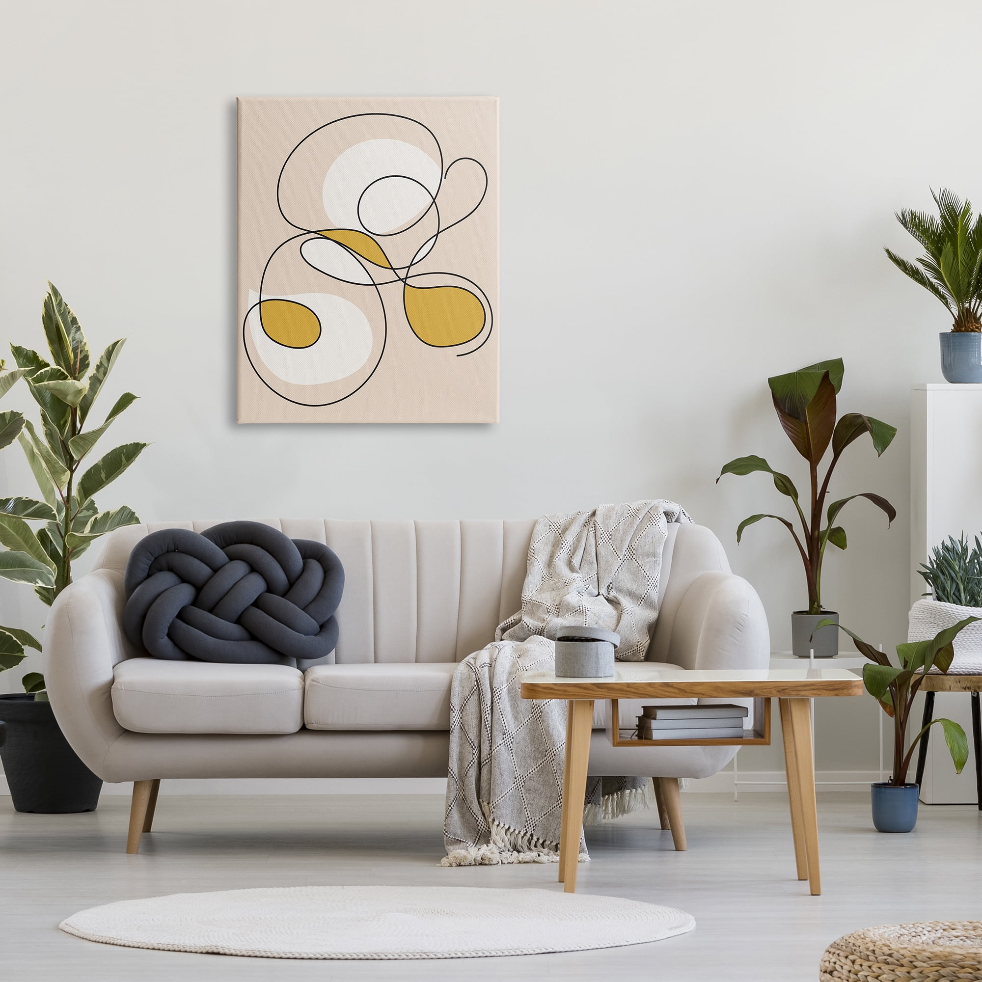 Stupell Industries Line Doodle with Yellow Abstract Painting Gallery Wrapped Canvas Art Print Wall Art, 30 x 40
