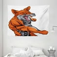 thumbnail image 1 of Fox Tapestry, Muscular Fierce Fox Character Fighting Sports Animal Mascot Punching Monster, Wall Hanging for Bedroom Living Room Dorm Decor, 80W X 60L Inches, Orange Grey White, by Ambesonne, 1 of 2