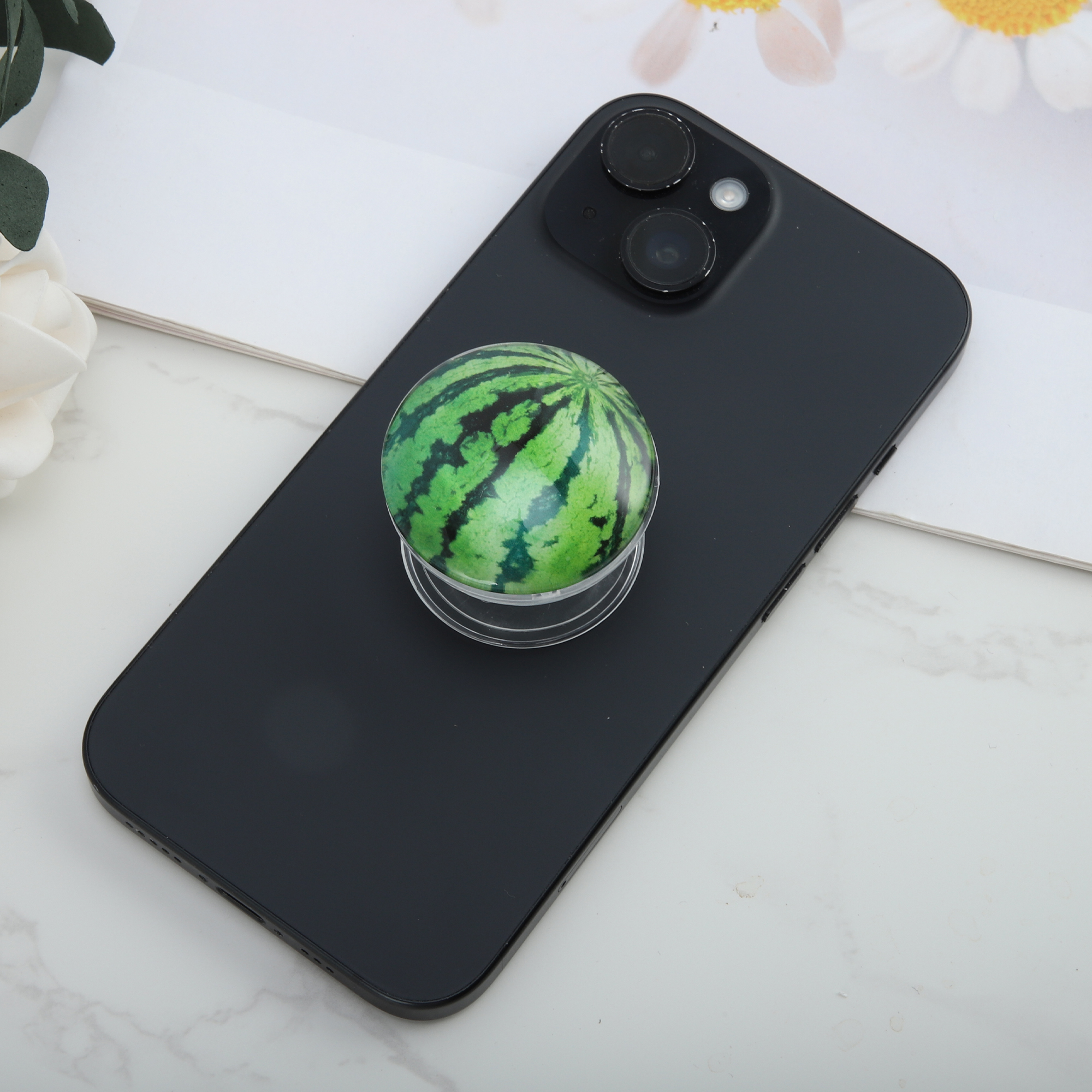 Unique Bargains Crystal Glass Phone Grip 1 Pc Green Watermelon