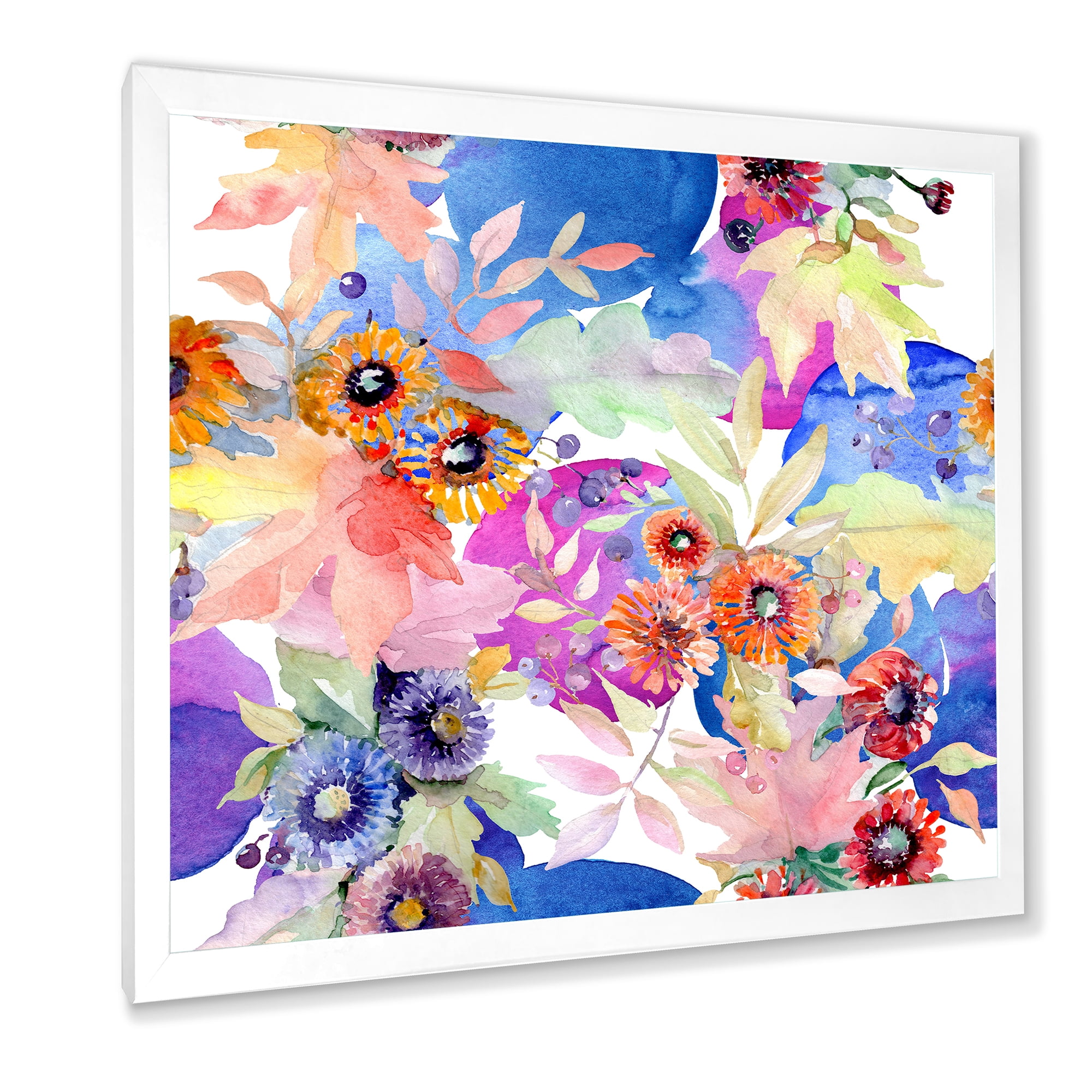 Wildflowers and Vibrant Wild Spring Leaves IV 36 in x 36 in Framed Painting Canvas Art Print, by Designart