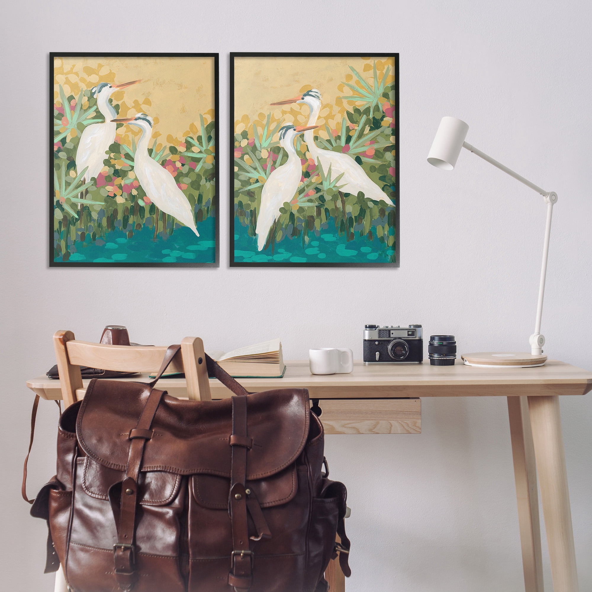 Stupell Industries Birds & Pond Botanicals Animals & Insects Painting Black Framed Art Print Wall Art, 24 x 30, Set of 2