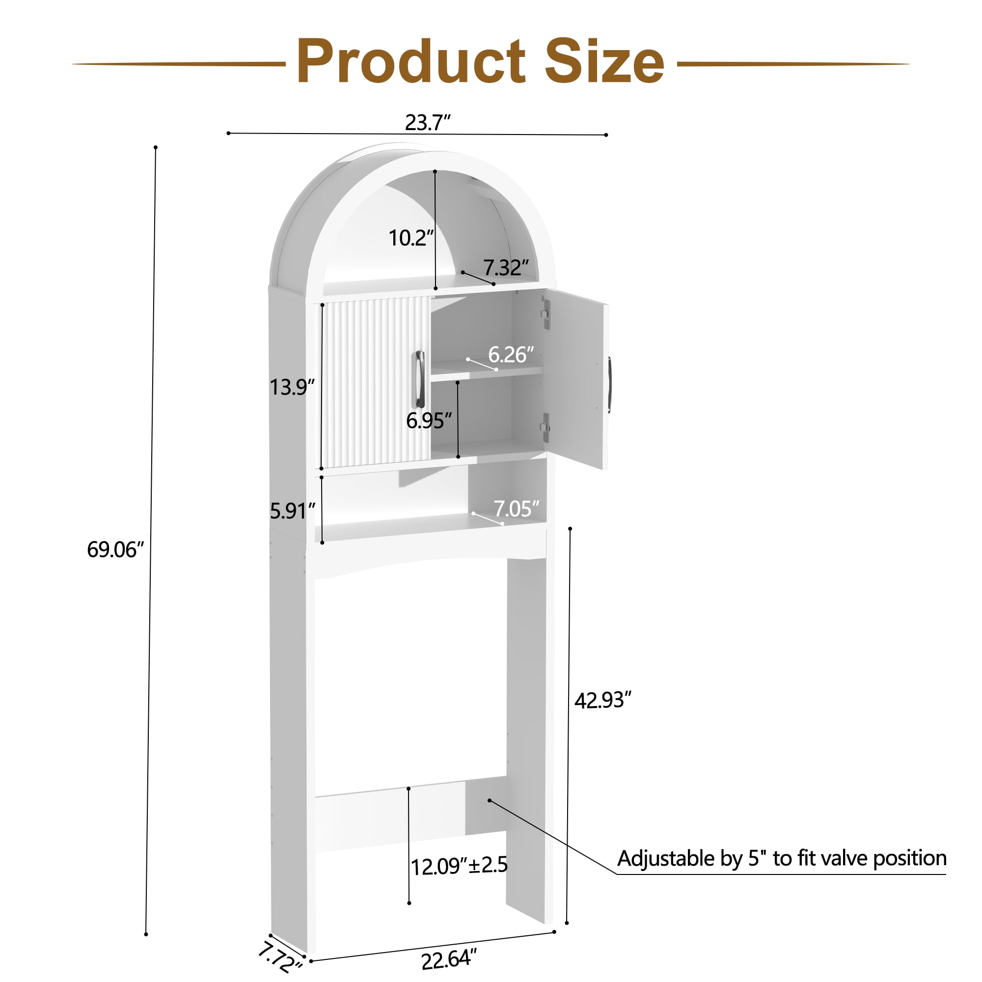 HARIPUL Over Toilet Storage Cabinet, Bathroom Space Saver Organizer with Doors and Shelves, Freestanding, Gray