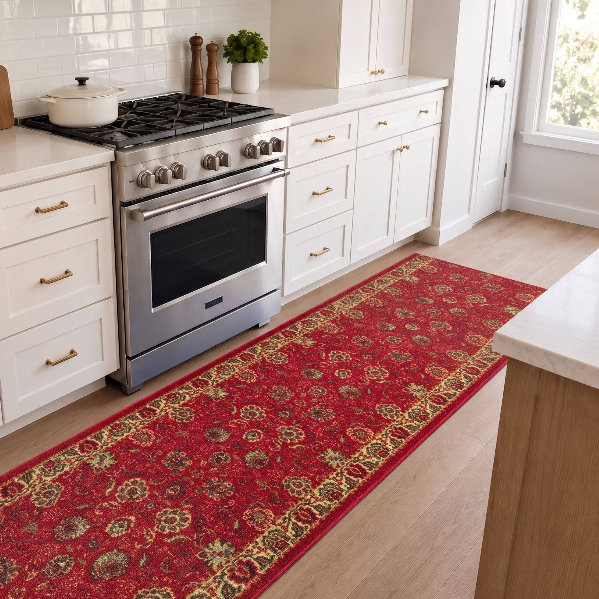 Ottomanson Extra Long Runner Rug 2'7" x 47' – Non-Slip Low Pile Hallway Carpet, Oriental Red