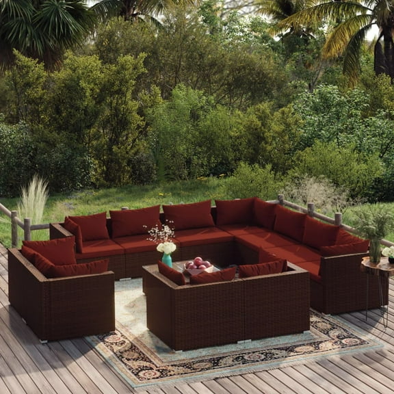 vidaXL 12 Piece Patio Lounge Set with Cushions Brown Poly Rattan