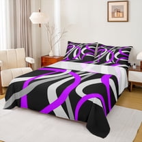 Manfei Boys Girls Contemporary Geometric Lines 3pcs Twin Sheet Sets,Minimalist Abstract Stripes Twin Fitted Sheet,Retro Vintage Aesthetic Breathable Flat Sheet,Luxury Bedroom Decor