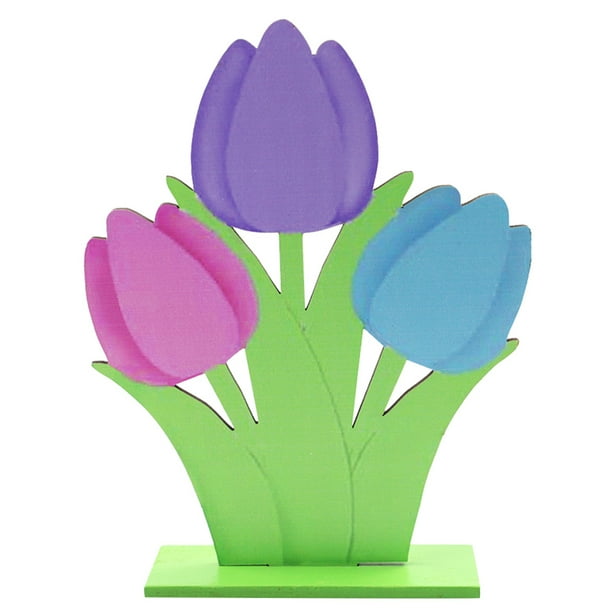 Adorno de escritorio de tulipán de madera, delicados tulipanes de madera, flores, manualidades, suministros de Pascua