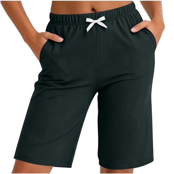 Summer Pants for Women,Womens Casual Summer Shorts Bermuda Wide Leg Knee Length Elastic Waisted Lightweight Comfy Lounge Short with Pocket