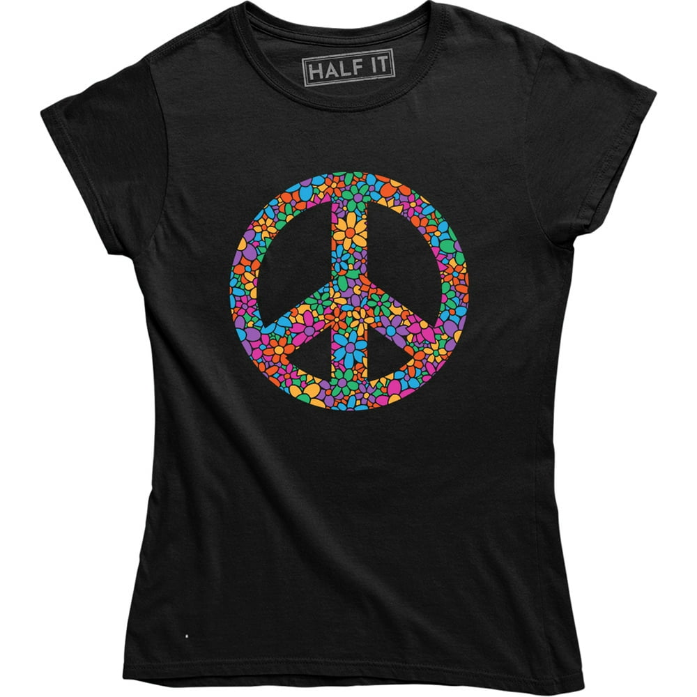 Half It Peace Sign Symbol Colorful Flower Design Short Sleeve Women's