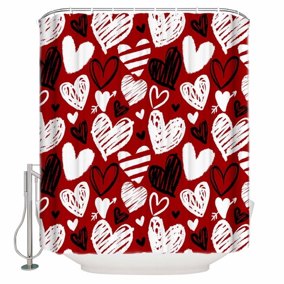 Small Stall Shower Curtain 36x72 Inch Narrow Half Size Red Valentines Bath Curtains Bathroom Decor Black White Love Heart Waterproof Fabric Shower Curtain Set with Hooks 36 Inch