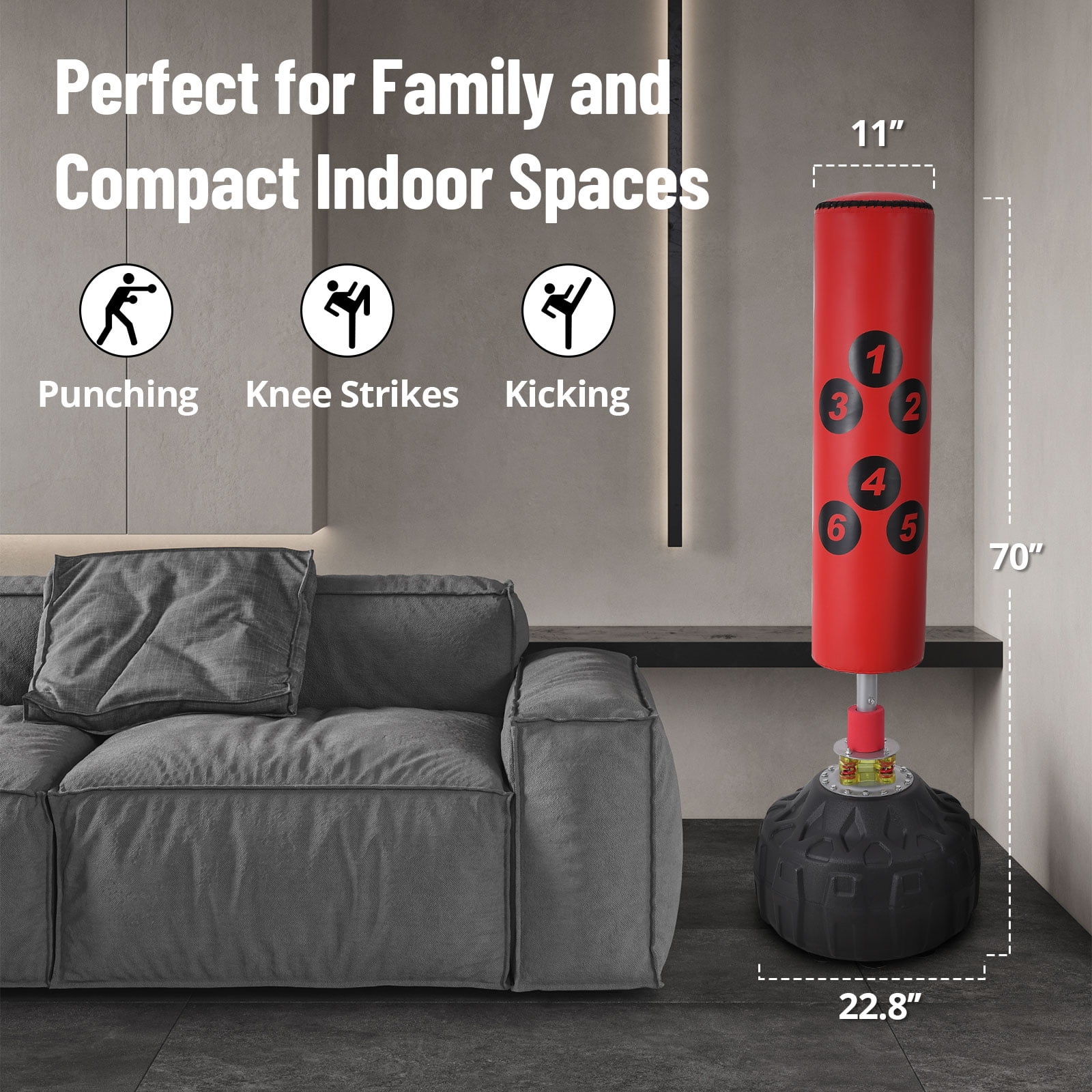Yesurprise Freestanding Punching Bag with Boxing Gloves | 70-Inch Heavy Kickboxing Bag with Stand for Adults and Kids | Ideal for Martial Arts Training and Home Boxing Workouts