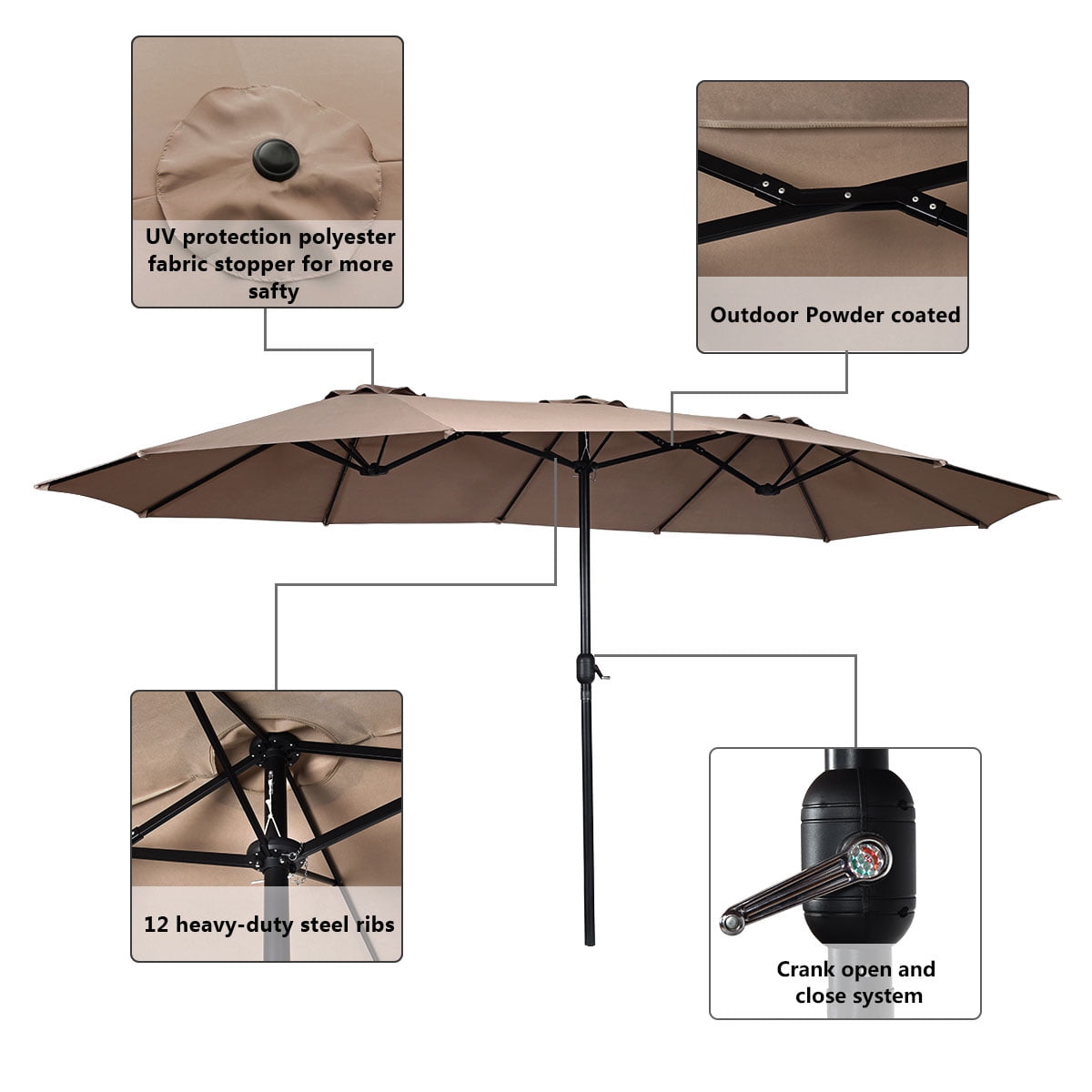 Topbuy 15'Patio Umbrella Double-Sided Outdoor Shade Offset Tan