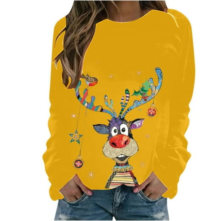 

jsaierl Oversized Sweatshirt for Women Long Sleeve Elk Pattern Top Workout Crewneck Sweatshirt Cute Pullover Womens Fall Fashion 2022