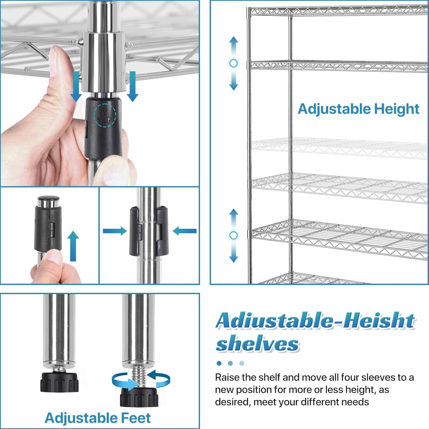 6 Tier Wire Shelving Storage Shelf Shelves Unit, Capacity 2100lbs Adjustable Rolling Metal Racks with Wheels, Metro Heavy Duty for Garage, 45" D x 18" W x 82" H, Chrome
