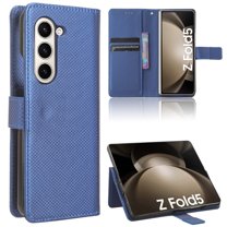 ELEHOLD Leather Wallet Case for Samsung Galaxy Z Fold 5 Folio Case with Card Slot Holder Magnetic Clasp Wrist Strap Shockproof Scratch-Resistant Case for Galaxy Z Fold 5 2023,Blue