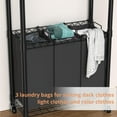 thumbnail image 6 of Rolling Laundry Basket Organizer with Wheels and Hanging Bar, Laundry Hamper Cart Laundry Sorter 3 Section, Dirty Clothes Hampers for Laundry Bedroom Bathroom w/ 3 Removable Bags, Black, 6 of 7