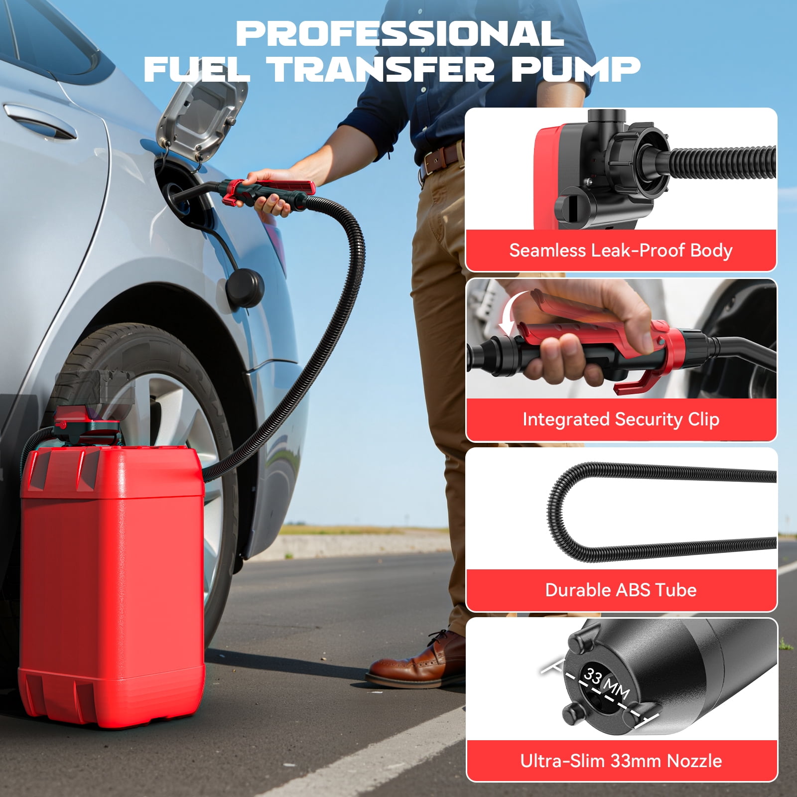 3.2 GPM Cordless Fuel Transfer Pump, Compatible with DeWalt 20V & Milwaukee 18V Batteries, Portable Gas Can Pump with 51'' Hose & 3 Adapters for Diesel & Gasoline (Bare Tool)