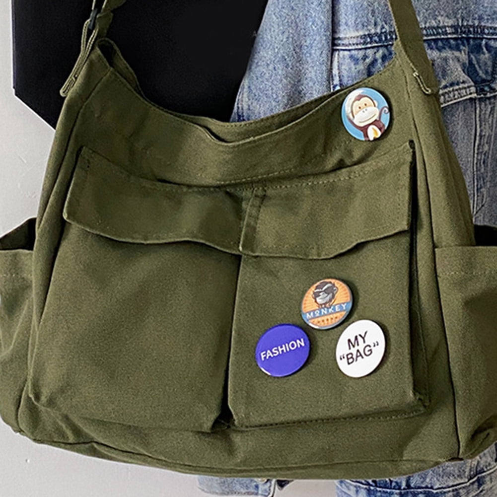 Yucurem Simple Pure Color Canvas Crossbody Bags, Large