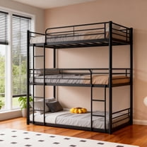 Bellemave Twin Over Twin over Twin Size Metal Bunk Bed Triple Twin Bunk Bed Frame with 2 Ladders and Guardrails Space-saving 3 Bunk Beds for Teens(Black)