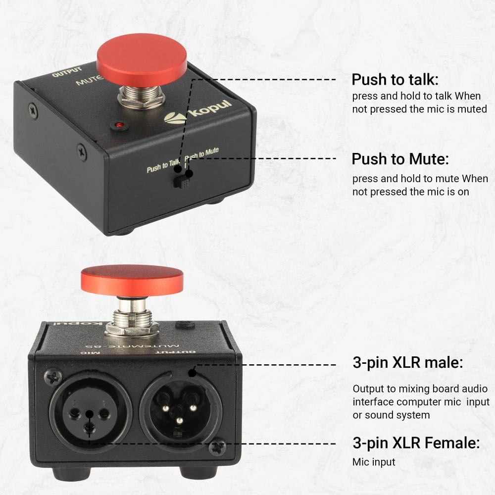 Kopul Momentary Microphone Mute and Talk Button with LED, XLR Footswitch for Dynamic and Condenser Microphones