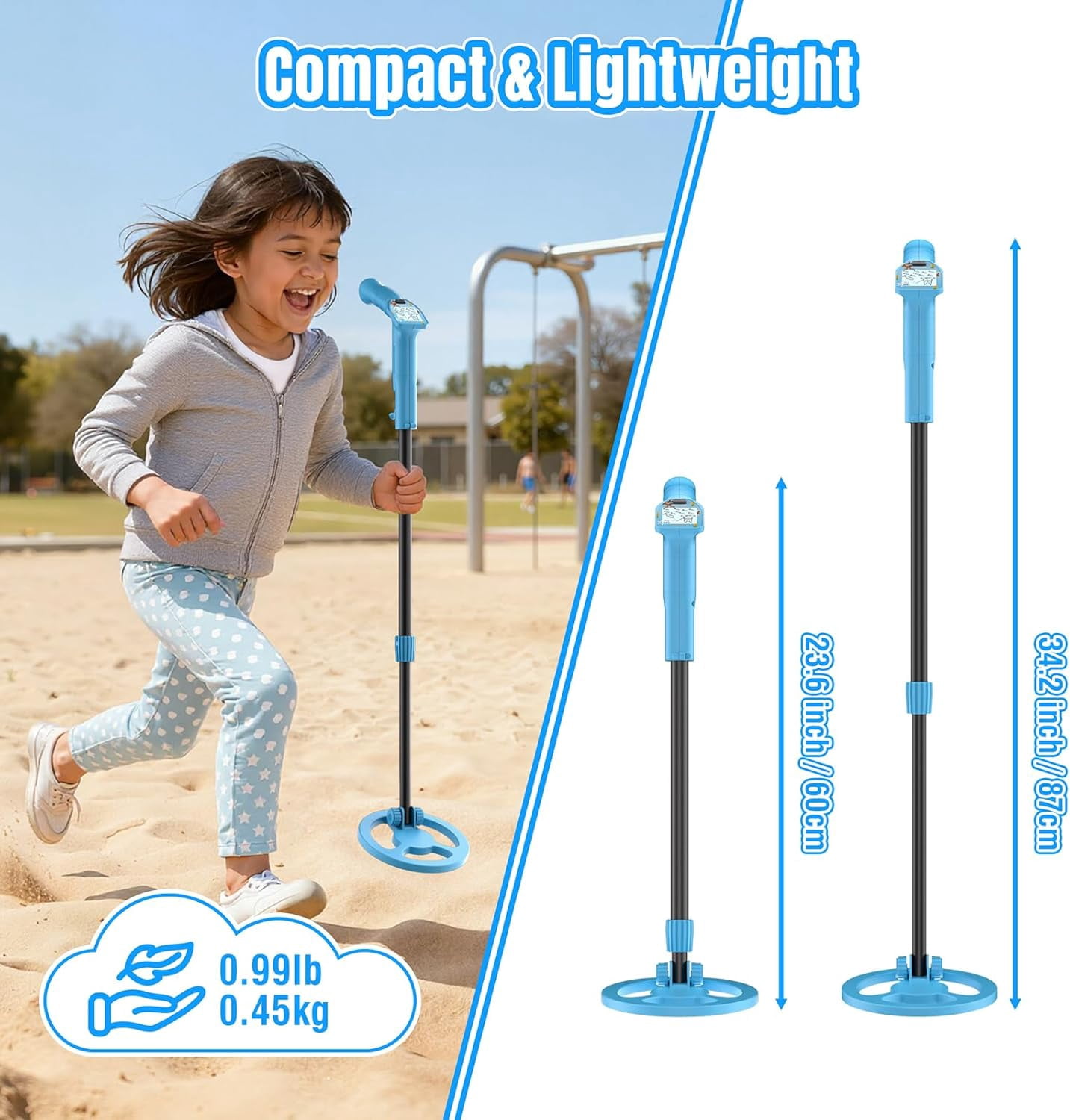 Raddy MD65K Metal Detector for Kids, Adjustable & Lightweight Kids Metal Detector for Treasure Hunting, IPX7 Waterproof 6.5" Coil, Fun LCD Display, for Boys & Girls Ages 3–12, Blue