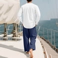 thumbnail image 5 of Eryao Men's 2 Piece Sets Casual Cotton Linen Crew Neck Long Sleeve Tops and Drawstring Waist Pants with Pockets Summer Vacation Beach Lounge Suits,Dark Blue,XXL, 5 of 5