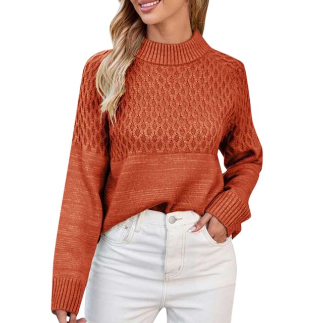 Gibobby SuéTer Para Invierno Mujer contraste de mujer y diseño de minimalista para un suéter de cuello redondo(Naranja,G)