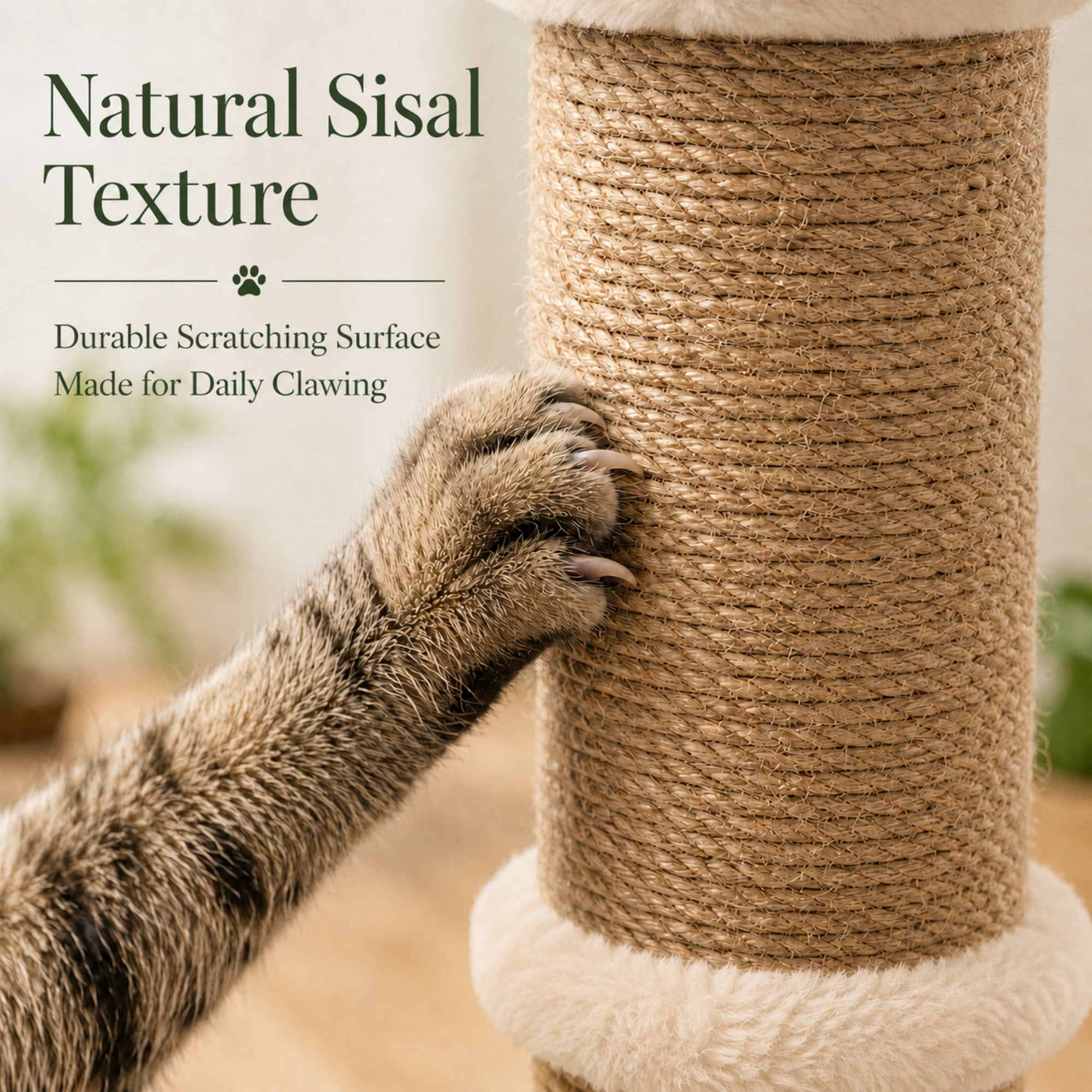 PELUOMOZ Cat Scratching Post, 36 in Beige Sisal Scratch Tower with Stable Base and Interactive Toy
