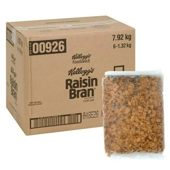 Céréales Raisin Bran de Kellogg's, Sachet, Conforme aux Gras Trans / 1325 G/unité, 6 Unités/caisse