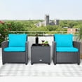 thumbnail image 4 of Costway 3PCS Patio Wicker Furniture Set with Beige &Turquoise Cushion Covers Balcony, 4 of 9