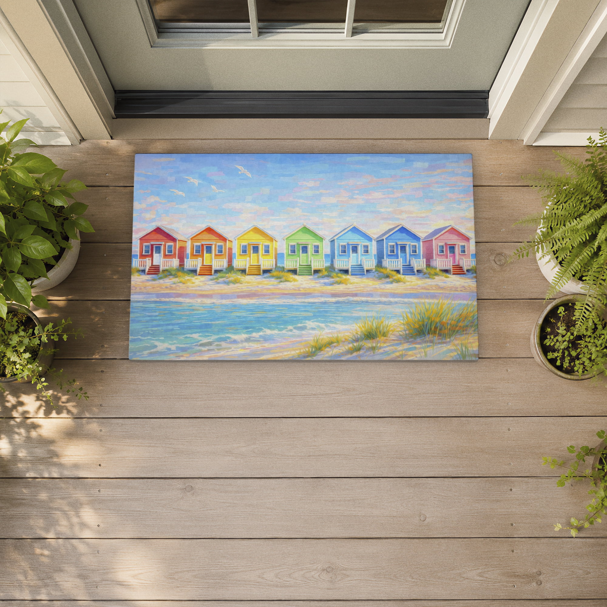 Stupell Industries Rainbow of Beach Cottages Printed Outdoor Door Floor Mat, design by Ziwei Li