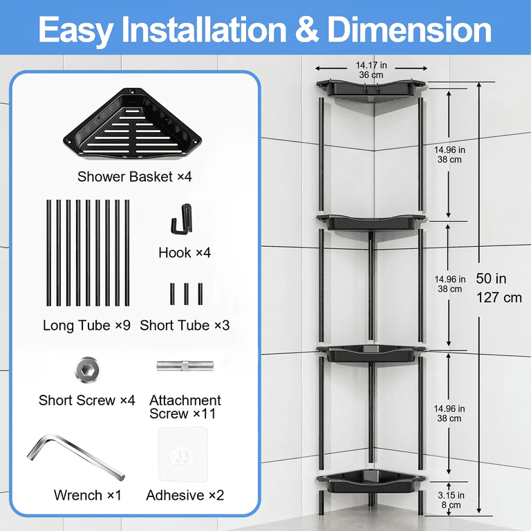 TINANA 4-Tier Corner Shower Caddy, Black photo 2