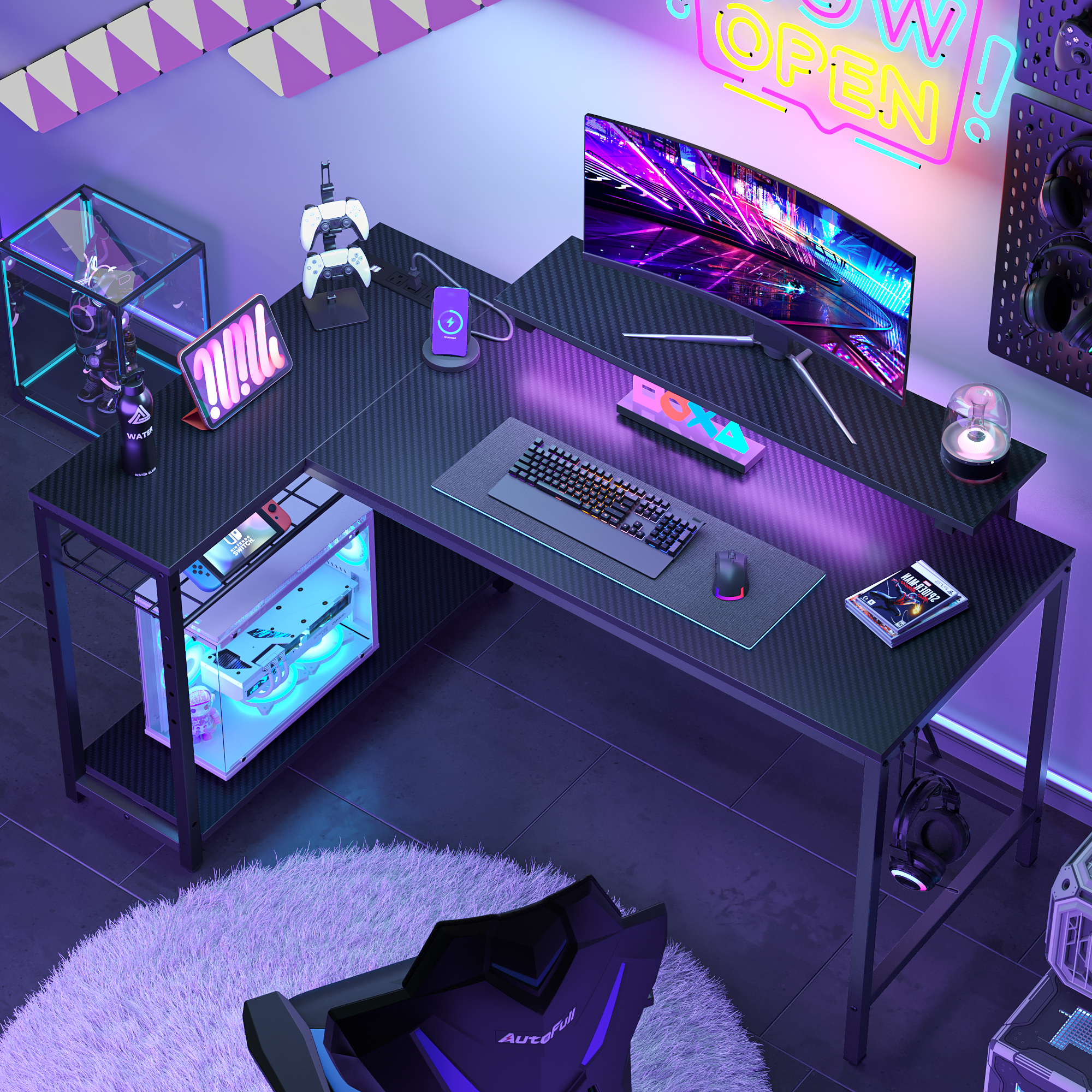 Bestier 52-Inch L-Shaped Gaming Desk with RGB LED Lights photo 5
