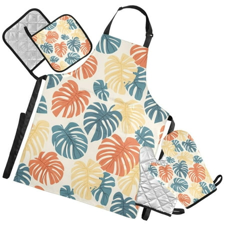 Ryvnso Palm Leaf-d9 Kitchen Apron Oven Mitts Set Pot Holders