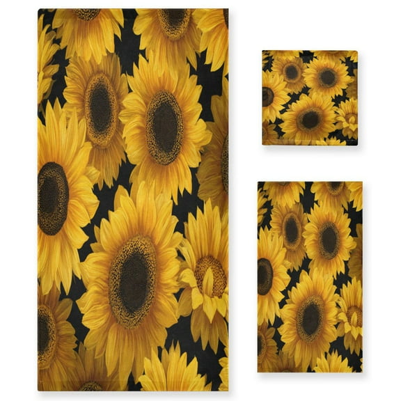 3 Sizes of Towel Sets Including Bath Towel Hand Towel and Washcloth for Daily Use Sunflowers Bright Yellow