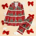 thumbnail image 4 of Women's Christmas Pajama Set Two Piece Button Tops & Wide-Leg Pants Xmas Santa Pajamas Casual Pjs Fashion Loungewear Holiday Sleepwear Funny Lounge Sets Comfy Outfit, 4 of 7