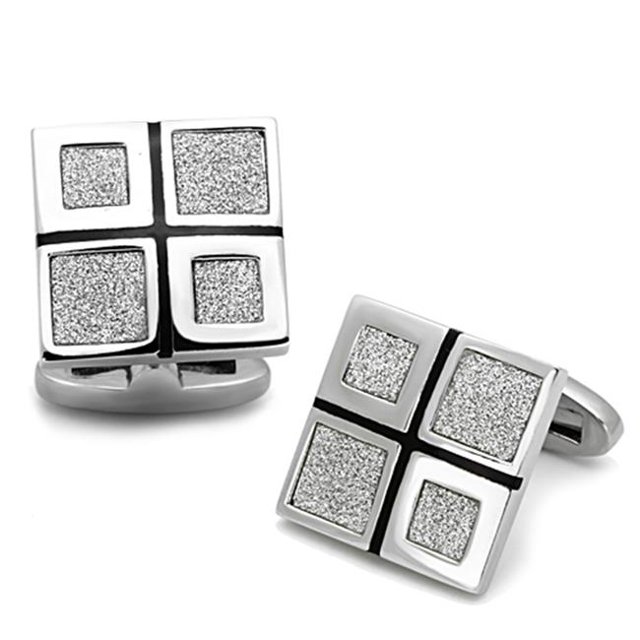 Alamode TK1255 Men High Polished Stainless Steel Cufflink with Epoxy in Jet