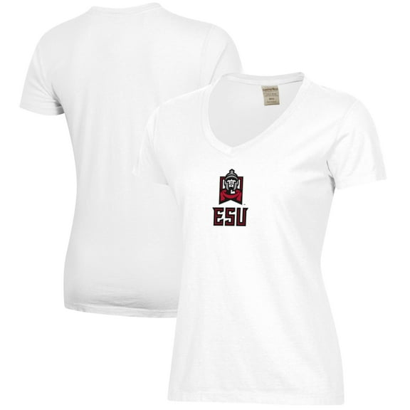 Women's  White East Stroudsburg Warriors Logo Comfort Wash V-Neck T-Shirt