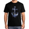 thumbnail image 1 of Camiseta de manga corta con ancla azul náutico para hombre, cuello redondo, flores y olas del océano, color negro-S, 1 of 8