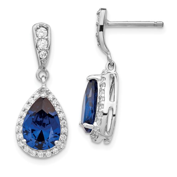 Cheryl M Sterling Silver CZ & Lab Créé Noir Bleu Spinelle Post Dangle Oreiller QCM793