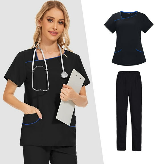 Ladies' Solid - color Work Uniform: A Casual and Comfortable Nurse Suit with Color - blocking Design