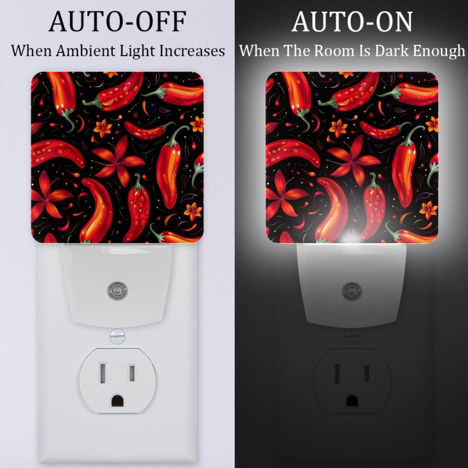 PhooArto Chili Peppers and Flowers Pattern Plug in LED Night Light Auto Sensor Dusk to Dawn Decorative Night for Bedroom, Bathroom, Kitchen, Hallway, Stairs, Baby's Room, Energy Saving